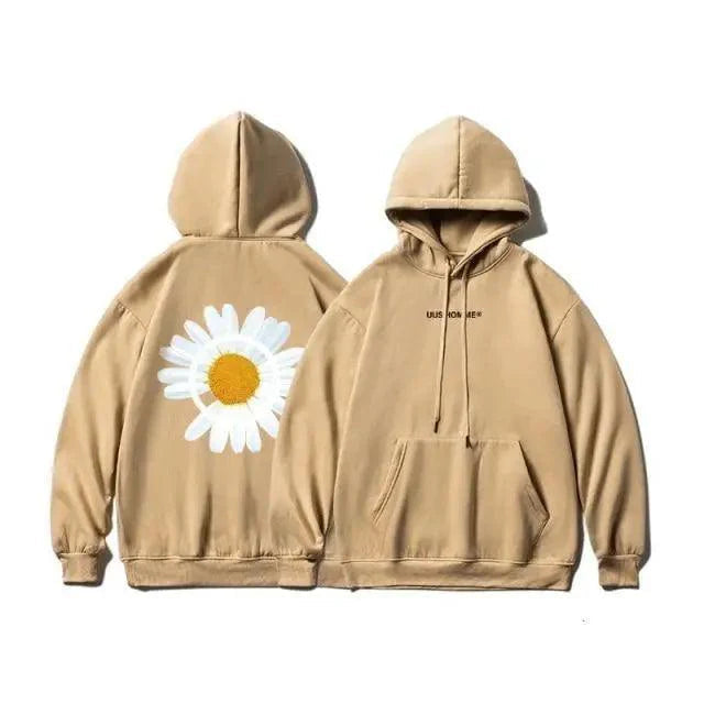 New Winter Loose Hooded Sweatshirts Men Thicken Warm Coat Hoodies Male Oversize Pullovers Sweatshirt Women Sunflower Printed Long Sleeve Pullover Sweatshirts Loose Drawstring Hoodie Stevvex