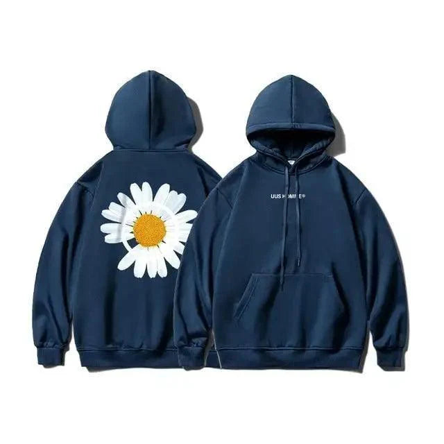 New Winter Loose Hooded Sweatshirts Men Thicken Warm Coat Hoodies Male Oversize Pullovers Sweatshirt Women Sunflower Printed Long Sleeve Pullover Sweatshirts Loose Drawstring Hoodie Stevvex