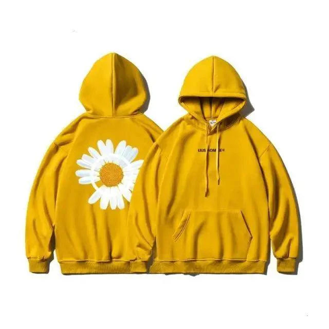 New Winter Loose Hooded Sweatshirts Men Thicken Warm Coat Hoodies Male Oversize Pullovers Sweatshirt Women Sunflower Printed Long Sleeve Pullover Sweatshirts Loose Drawstring Hoodie Stevvex