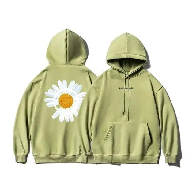 New Winter Loose Hooded Sweatshirts Men Thicken Warm Coat Hoodies Male Oversize Pullovers Sweatshirt Women Sunflower Printed Long Sleeve Pullover Sweatshirts Loose Drawstring Hoodie Stevvex