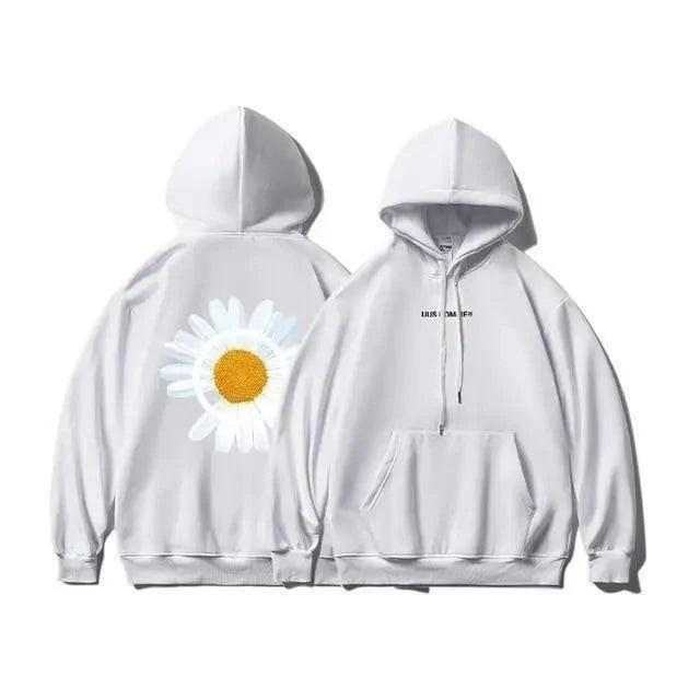 New Winter Loose Hooded Sweatshirts Men Thicken Warm Coat Hoodies Male Oversize Pullovers Sweatshirt Women Sunflower Printed Long Sleeve Pullover Sweatshirts Loose Drawstring Hoodie Stevvex