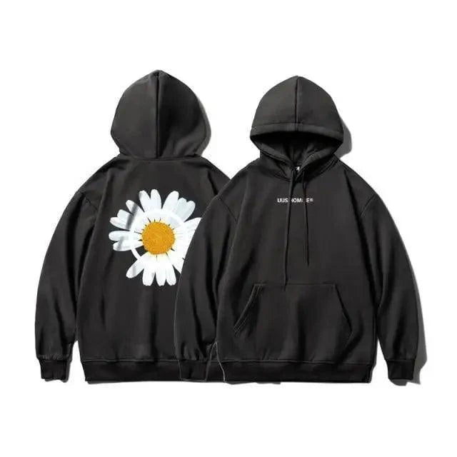 New Winter Loose Hooded Sweatshirts Men Thicken Warm Coat Hoodies Male Oversize Pullovers Sweatshirt Women Sunflower Printed Long Sleeve Pullover Sweatshirts Loose Drawstring Hoodie Stevvex