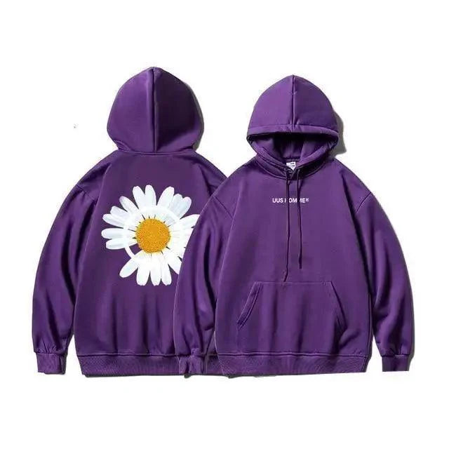 New Winter Loose Hooded Sweatshirts Men Thicken Warm Coat Hoodies Male Oversize Pullovers Sweatshirt Women Sunflower Printed Long Sleeve Pullover Sweatshirts Loose Drawstring Hoodie Stevvex