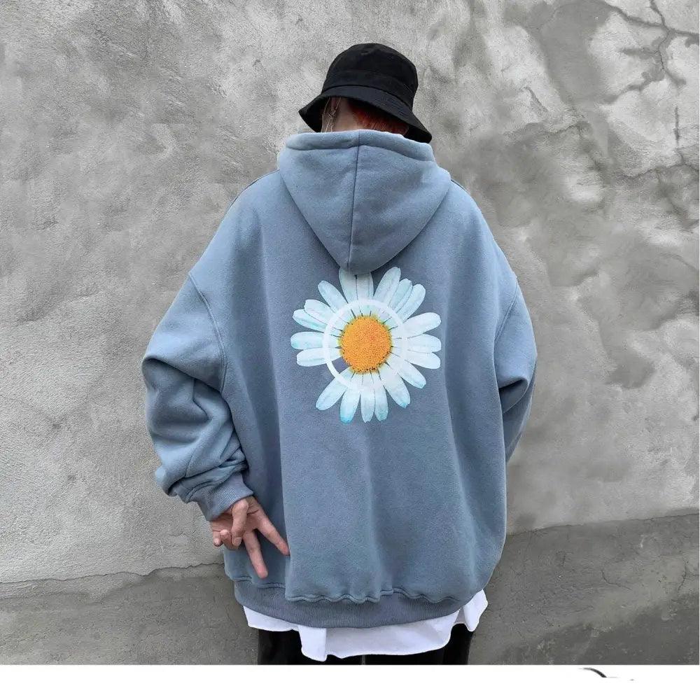 New Winter Loose Hooded Sweatshirts Men Thicken Warm Coat Hoodies Male Oversize Pullovers Sweatshirt Women Sunflower Printed Long Sleeve Pullover Sweatshirts Loose Drawstring Hoodie Stevvex