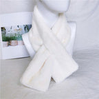 New Winter Solid Color Warm Thicken Soft Collar Scarf Faux Rabbit Fur Neckerchief Plush Warm Hot Scarfs Cross Collar Scarf Shawl Solid With Pearl Elegant For Women Stevvex