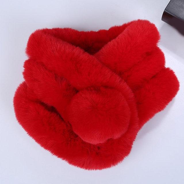 New Winter Solid Color Warm Thicken Soft Collar Scarf Faux Rabbit Fur Neckerchief Plush Warm Hot Scarfs Cross Collar Scarf Shawl Solid With Pearl Elegant For Women Stevvex
