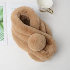 New Winter Solid Color Warm Thicken Soft Collar Scarf Faux Rabbit Fur Neckerchief Plush Warm Hot Scarfs Cross Collar Scarf Shawl Solid With Pearl Elegant For Women Stevvex