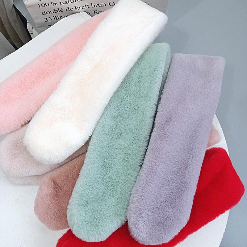 New Winter Solid Color Warm Thicken Soft Collar Scarf Faux Rabbit Fur Neckerchief Plush Warm Hot Scarfs Cross Collar Scarf Shawl Solid With Pearl Elegant For Women Stevvex