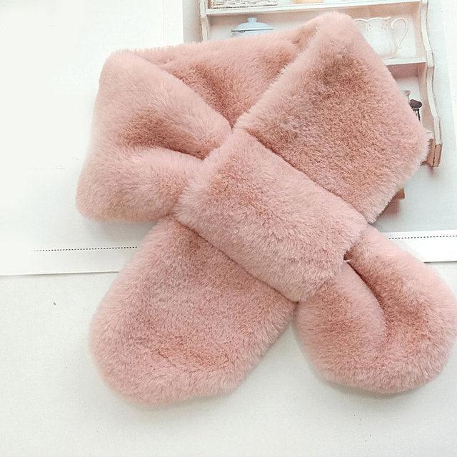 New Winter Solid Color Warm Thicken Soft Collar Scarf Faux Rabbit Fur Neckerchief Plush Warm Hot Scarfs Cross Collar Scarf Shawl Solid With Pearl Elegant For Women Stevvex