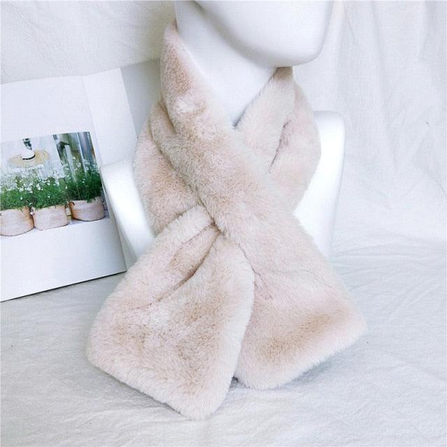 New Winter Solid Color Warm Thicken Soft Collar Scarf Faux Rabbit Fur Neckerchief Plush Warm Hot Scarfs Cross Collar Scarf Shawl Solid With Pearl Elegant For Women Stevvex
