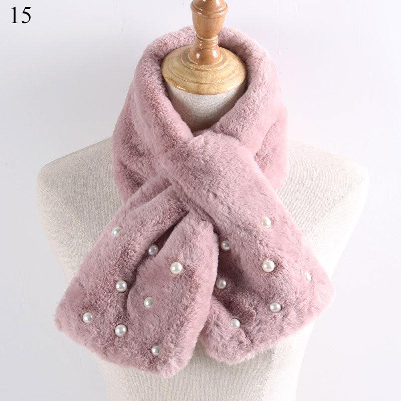 New Winter Solid Color Warm Thicken Soft Collar Scarf Faux Rabbit Fur Neckerchief Plush Warm Hot Scarfs Cross Collar Scarf Shawl Solid With Pearl Elegant For Women Stevvex