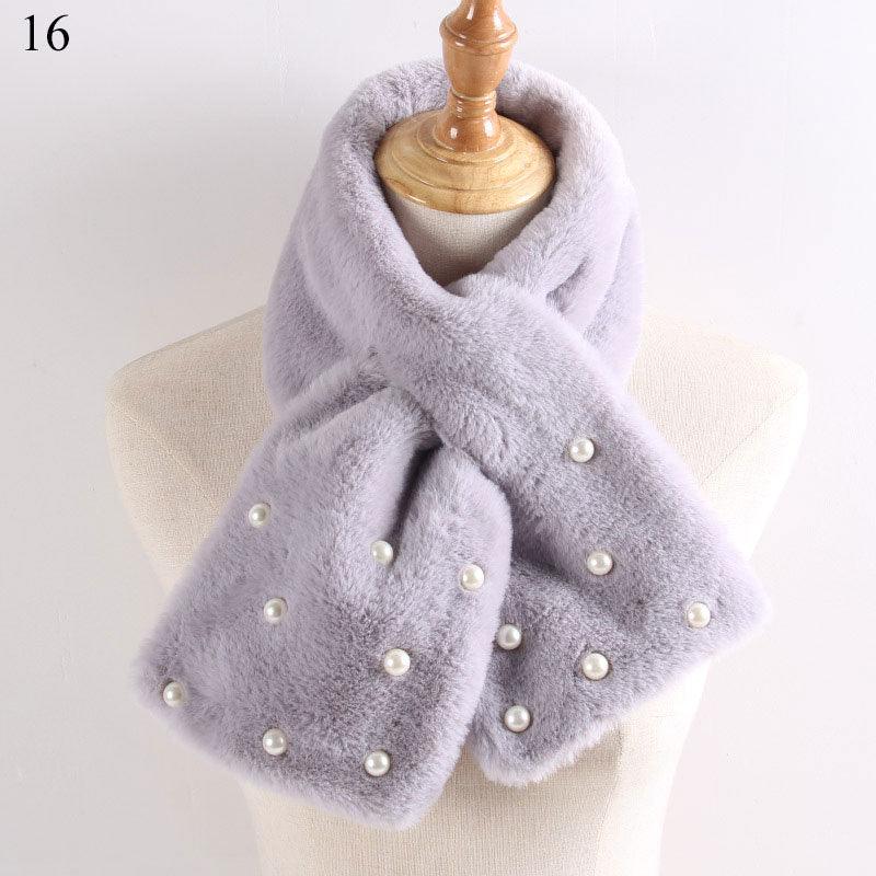 New Winter Solid Color Warm Thicken Soft Collar Scarf Faux Rabbit Fur Neckerchief Plush Warm Hot Scarfs Cross Collar Scarf Shawl Solid With Pearl Elegant For Women Stevvex