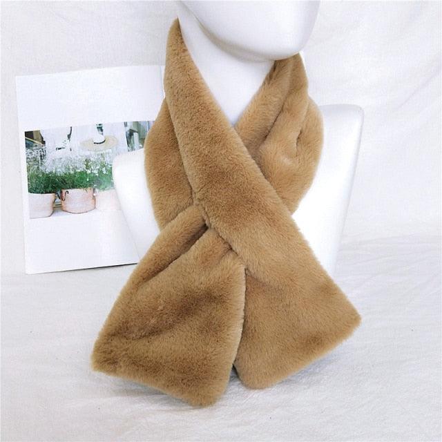 New Winter Solid Color Warm Thicken Soft Collar Scarf Faux Rabbit Fur Neckerchief Plush Warm Hot Scarfs Cross Collar Scarf Shawl Solid With Pearl Elegant For Women Stevvex