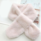 New Winter Solid Color Warm Thicken Soft Collar Scarf Faux Rabbit Fur Neckerchief Plush Warm Hot Scarfs Cross Collar Scarf Shawl Solid With Pearl Elegant For Women Stevvex