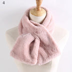 New Winter Solid Color Warm Thicken Soft Collar Scarf Faux Rabbit Fur Neckerchief Plush Warm Hot Scarfs Cross Collar Scarf Shawl Solid With Pearl Elegant For Women Stevvex