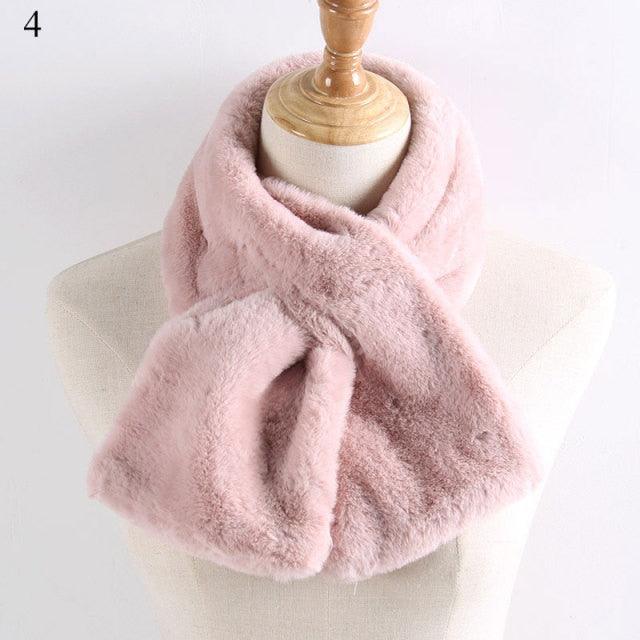 New Winter Solid Color Warm Thicken Soft Collar Scarf Faux Rabbit Fur Neckerchief Plush Warm Hot Scarfs Cross Collar Scarf Shawl Solid With Pearl Elegant For Women Stevvex