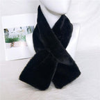 New Winter Solid Color Warm Thicken Soft Collar Scarf Faux Rabbit Fur Neckerchief Plush Warm Hot Scarfs Cross Collar Scarf Shawl Solid With Pearl Elegant For Women Stevvex