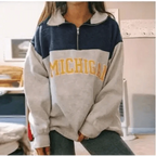 New Winter Women Sweatshirts Vintage Streetwear Letter Printed Hoodies Women Loose Sweatshirt Plus Fleece Keep Warm Men's Letters Embroidered Sleeve Quarter Fleece Vintage Pullover Sweatshirt Stevvex