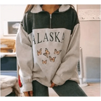 New Winter Women Sweatshirts Vintage Streetwear Letter Printed Hoodies Women Loose Sweatshirt Plus Fleece Keep Warm Men's Letters Embroidered Sleeve Quarter Fleece Vintage Pullover Sweatshirt Stevvex