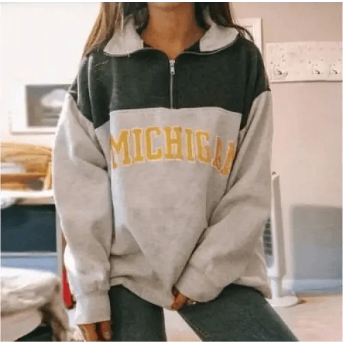 New Winter Women Sweatshirts Vintage Streetwear Letter Printed Hoodies Women Loose Sweatshirt Plus Fleece Keep Warm Men's Letters Embroidered Sleeve Quarter Fleece Vintage Pullover Sweatshirt Stevvex