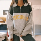New Winter Women Sweatshirts Vintage Streetwear Letter Printed Hoodies Women Loose Sweatshirt Plus Fleece Keep Warm Men's Letters Embroidered Sleeve Quarter Fleece Vintage Pullover Sweatshirt Stevvex