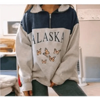 New Winter Women Sweatshirts Vintage Streetwear Letter Printed Hoodies Women Loose Sweatshirt Plus Fleece Keep Warm Men's Letters Embroidered Sleeve Quarter Fleece Vintage Pullover Sweatshirt Stevvex