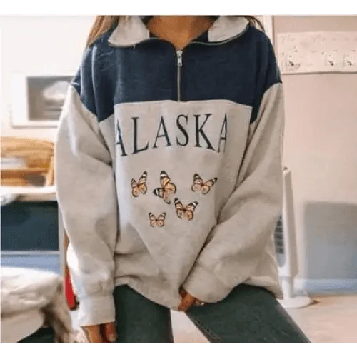 New Winter Women Sweatshirts Vintage Streetwear Letter Printed Hoodies Women Loose Sweatshirt Plus Fleece Keep Warm Men's Letters Embroidered Sleeve Quarter Fleece Vintage Pullover Sweatshirt Stevvex