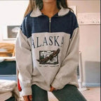 New Winter Women Sweatshirts Vintage Streetwear Letter Printed Hoodies Women Loose Sweatshirt Plus Fleece Keep Warm Men's Letters Embroidered Sleeve Quarter Fleece Vintage Pullover Sweatshirt Stevvex