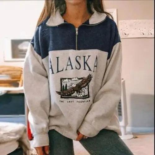 New Winter Women Sweatshirts Vintage Streetwear Letter Printed Hoodies Women Loose Sweatshirt Plus Fleece Keep Warm Men's Letters Embroidered Sleeve Quarter Fleece Vintage Pullover Sweatshirt Stevvex