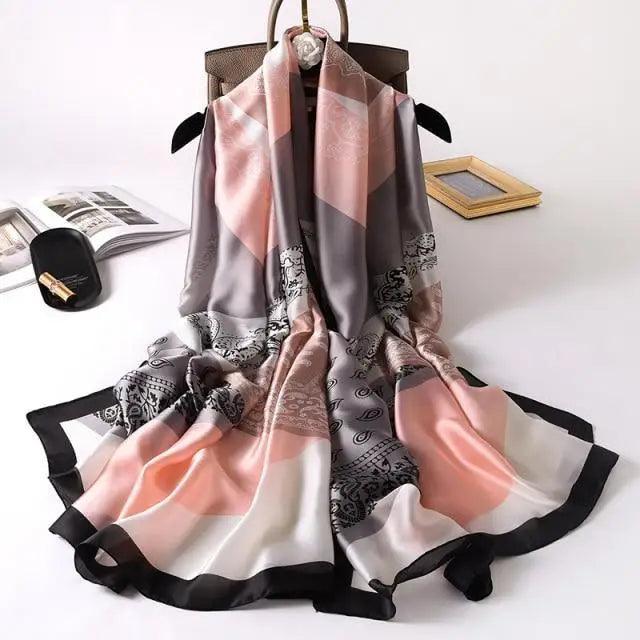 New Women Autumn Winter Fashion Silk Scarf Shawl Beach Headband Female Casual Wear Beach Friendly Spring Silk Scarf Flower Print Silk Scarves Shawls and Wraps Long Size Beach Stoles Stevvex