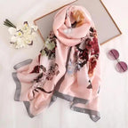 New Women Autumn Winter Fashion Silk Scarf Shawl Beach Headband Female Casual Wear Beach Friendly Spring Silk Scarf Flower Print Silk Scarves Shawls and Wraps Long Size Beach Stoles Stevvex