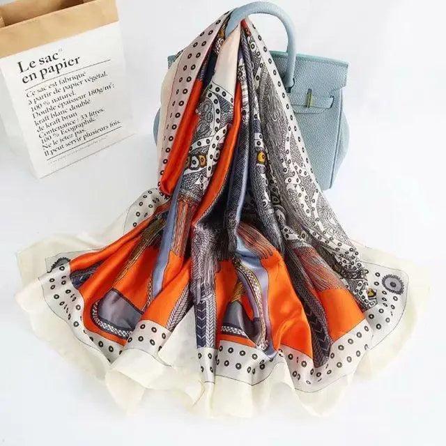 New Women Autumn Winter Fashion Silk Scarf Shawl Beach Headband Female Casual Wear Beach Friendly Spring Silk Scarf Flower Print Silk Scarves Shawls and Wraps Long Size Beach Stoles Stevvex