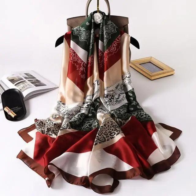 New Women Autumn Winter Fashion Silk Scarf Shawl Beach Headband Female Casual Wear Beach Friendly Spring Silk Scarf Flower Print Silk Scarves Shawls and Wraps Long Size Beach Stoles Stevvex