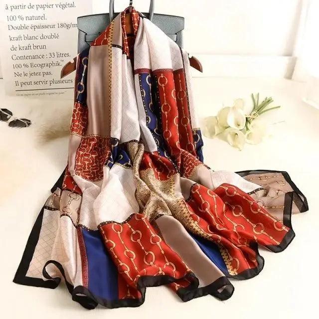New Women Autumn Winter Fashion Silk Scarf Shawl Beach Headband Female Casual Wear Beach Friendly Spring Silk Scarf Flower Print Silk Scarves Shawls and Wraps Long Size Beach Stoles Stevvex