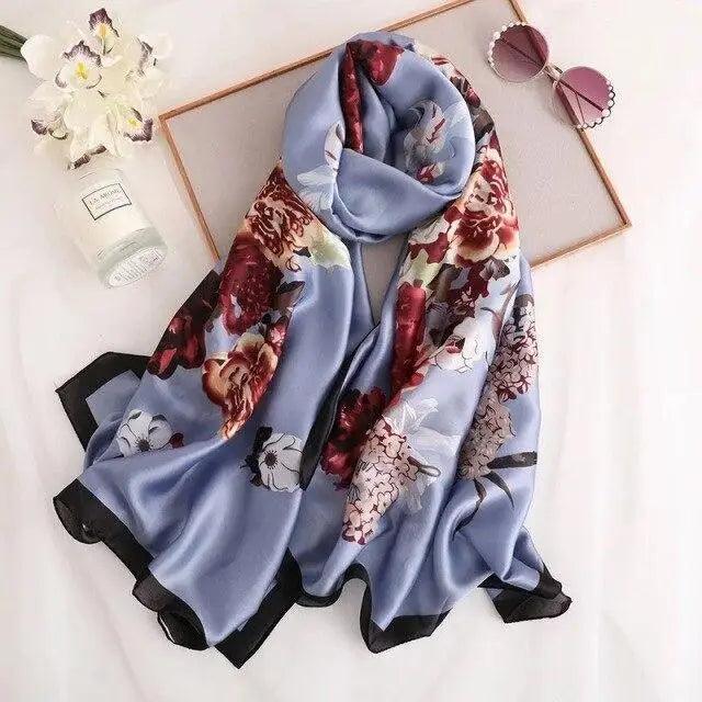 New Women Autumn Winter Fashion Silk Scarf Shawl Beach Headband Female Casual Wear Beach Friendly Spring Silk Scarf Flower Print Silk Scarves Shawls and Wraps Long Size Beach Stoles Stevvex