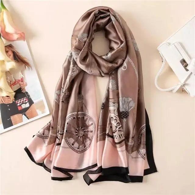 New Women Autumn Winter Fashion Silk Scarf Shawl Beach Headband Female Casual Wear Beach Friendly Spring Silk Scarf Flower Print Silk Scarves Shawls and Wraps Long Size Beach Stoles Stevvex