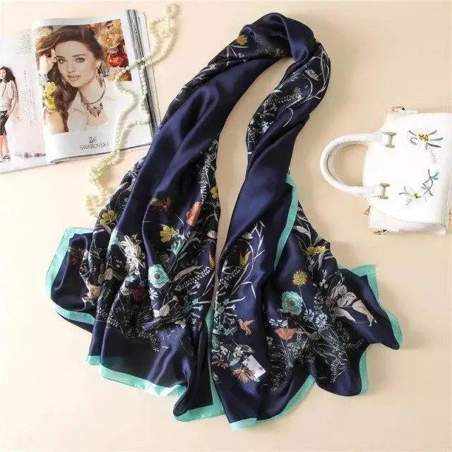 New Women Autumn Winter Fashion Silk Scarf Shawl Beach Headband Female Casual Wear Beach Friendly Spring Silk Scarf Flower Print Silk Scarves Shawls and Wraps Long Size Beach Stoles Stevvex