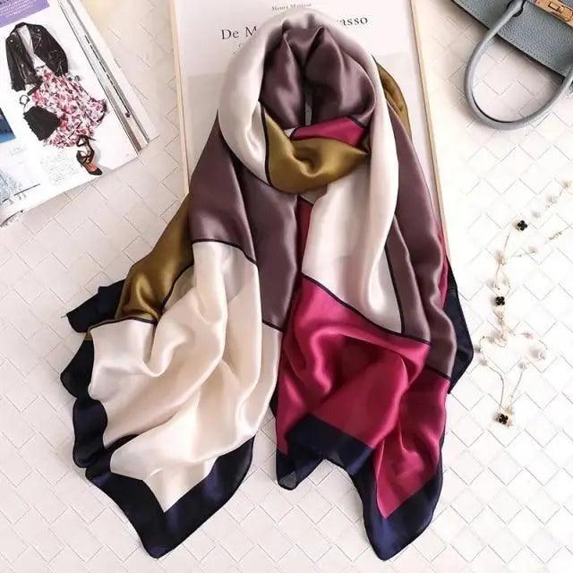 New Women Autumn Winter Fashion Silk Scarf Shawl Beach Headband Female Casual Wear Beach Friendly Spring Silk Scarf Flower Print Silk Scarves Shawls and Wraps Long Size Beach Stoles Stevvex