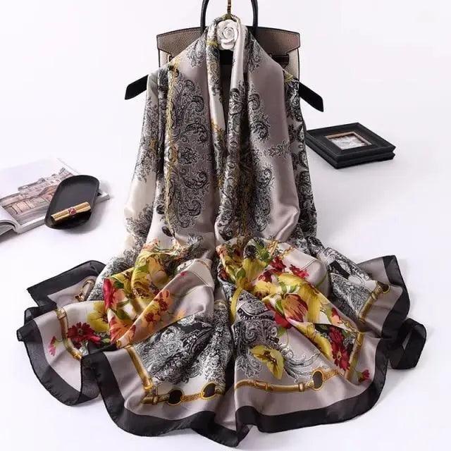 New Women Autumn Winter Fashion Silk Scarf Shawl Beach Headband Female Casual Wear Beach Friendly Spring Silk Scarf Flower Print Silk Scarves Shawls and Wraps Long Size Beach Stoles Stevvex