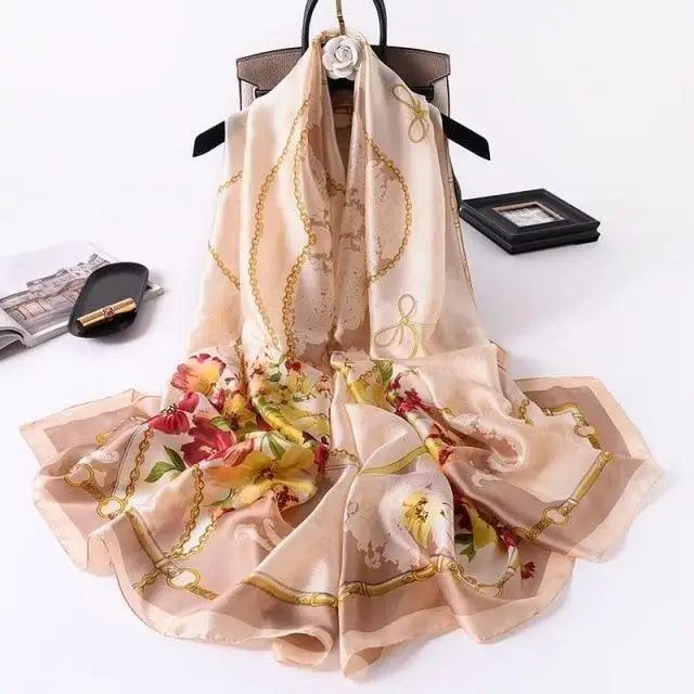 New Women Autumn Winter Fashion Silk Scarf Shawl Beach Headband Female Casual Wear Beach Friendly Spring Silk Scarf Flower Print Silk Scarves Shawls and Wraps Long Size Beach Stoles Stevvex