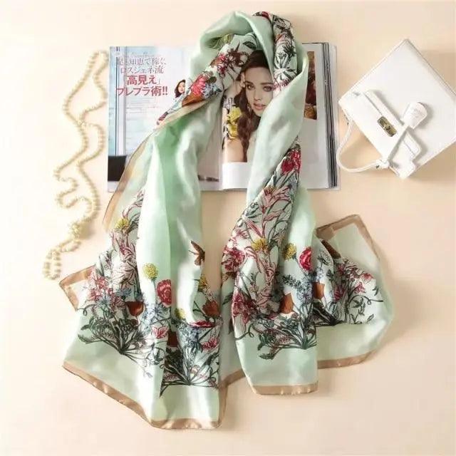 New Women Autumn Winter Fashion Silk Scarf Shawl Beach Headband Female Casual Wear Beach Friendly Spring Silk Scarf Flower Print Silk Scarves Shawls and Wraps Long Size Beach Stoles Stevvex