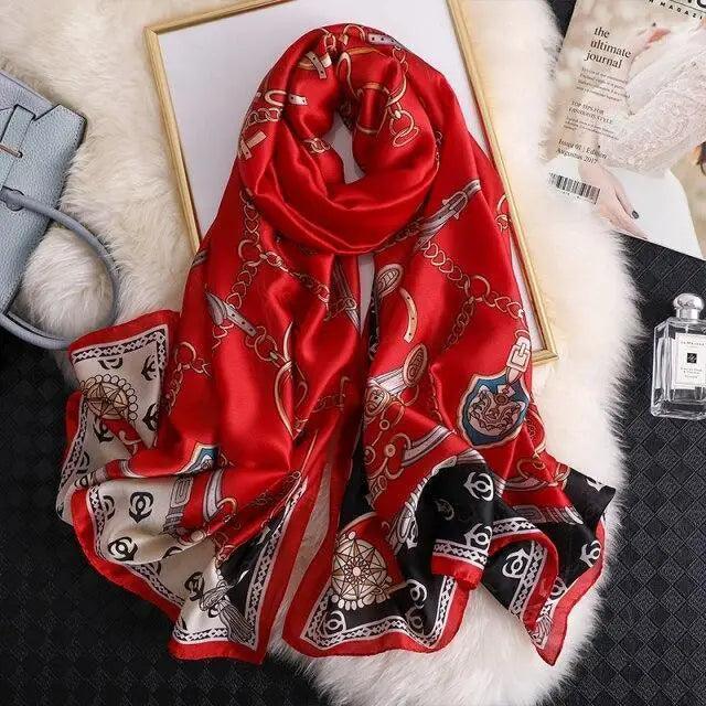 New Women Autumn Winter Fashion Silk Scarf Shawl Beach Headband Female Casual Wear Beach Friendly Spring Silk Scarf Flower Print Silk Scarves Shawls and Wraps Long Size Beach Stoles Stevvex