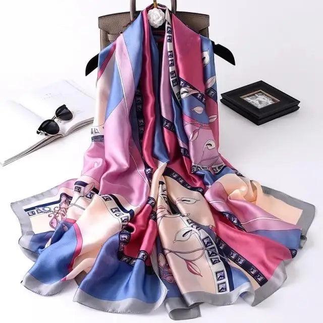 New Women Autumn Winter Fashion Silk Scarf Shawl Beach Headband Female Casual Wear Beach Friendly Spring Silk Scarf Flower Print Silk Scarves Shawls and Wraps Long Size Beach Stoles Stevvex