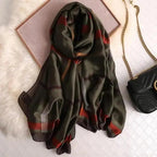 New Women Autumn Winter Fashion Silk Scarf Shawl Beach Headband Female Casual Wear Beach Friendly Spring Silk Scarf Flower Print Silk Scarves Shawls and Wraps Long Size Beach Stoles Stevvex