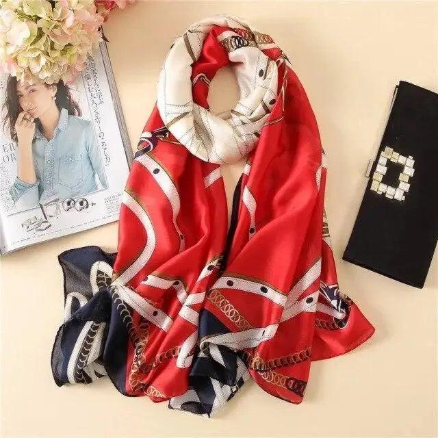 New Women Autumn Winter Fashion Silk Scarf Shawl Beach Headband Female Casual Wear Beach Friendly Spring Silk Scarf Flower Print Silk Scarves Shawls and Wraps Long Size Beach Stoles Stevvex