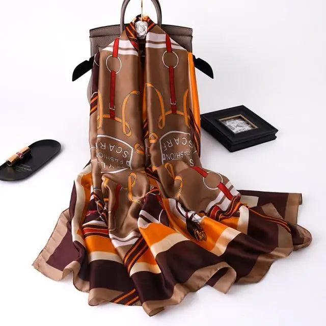 New Women Autumn Winter Fashion Silk Scarf Shawl Beach Headband Female Casual Wear Beach Friendly Spring Silk Scarf Flower Print Silk Scarves Shawls and Wraps Long Size Beach Stoles Stevvex