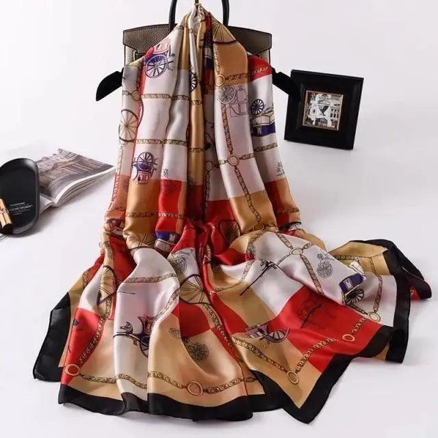 New Women Autumn Winter Fashion Silk Scarf Shawl Beach Headband Female Casual Wear Beach Friendly Spring Silk Scarf Flower Print Silk Scarves Shawls and Wraps Long Size Beach Stoles Stevvex