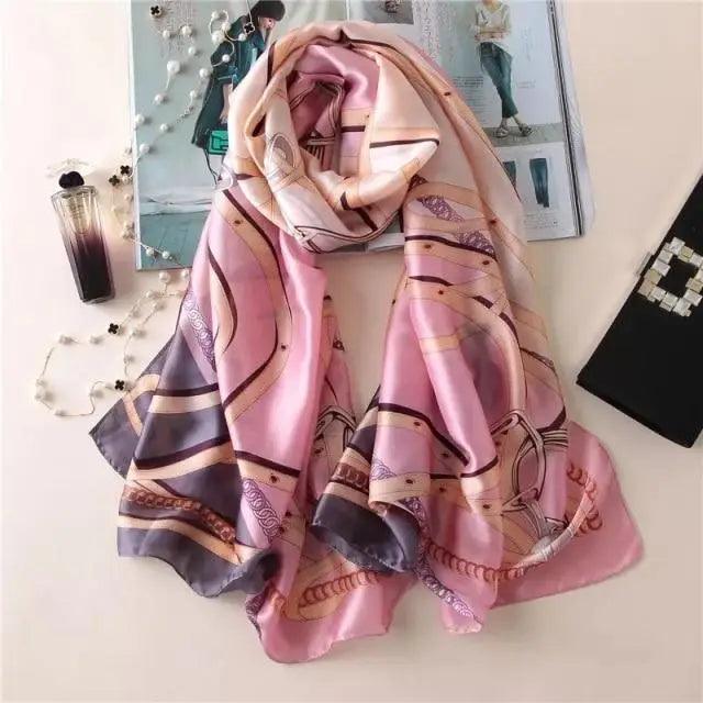New Women Autumn Winter Fashion Silk Scarf Shawl Beach Headband Female Casual Wear Beach Friendly Spring Silk Scarf Flower Print Silk Scarves Shawls and Wraps Long Size Beach Stoles Stevvex