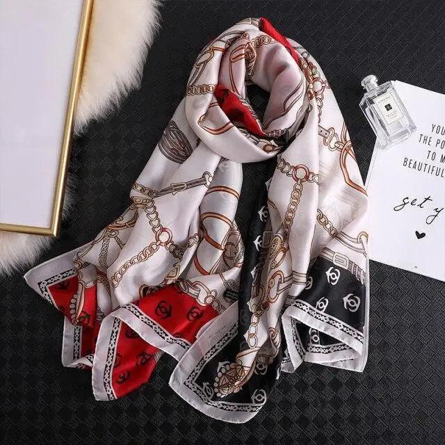 New Women Autumn Winter Fashion Silk Scarf Shawl Beach Headband Female Casual Wear Beach Friendly Spring Silk Scarf Flower Print Silk Scarves Shawls and Wraps Long Size Beach Stoles Stevvex