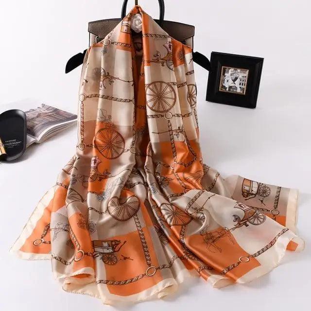 New Women Autumn Winter Fashion Silk Scarf Shawl Beach Headband Female Casual Wear Beach Friendly Spring Silk Scarf Flower Print Silk Scarves Shawls and Wraps Long Size Beach Stoles Stevvex